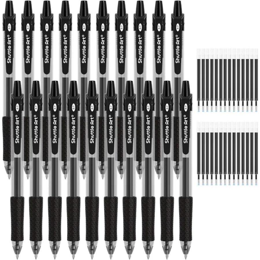 

Black Gel Pens 48 Pack 20 Pens with 28 Refills Retractable Medium Point Rollerball Gel Ink Pens Smooth Writing with Comfortable