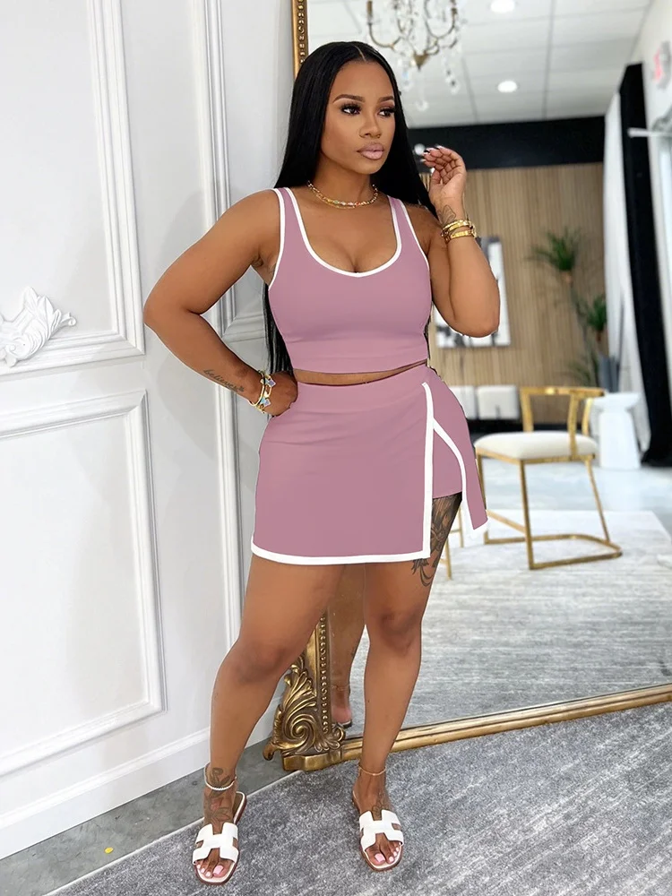 

Three Sisters Summer Fashion Casual Sports Vacation Seaside Holiday Beach Woman Clothing Solid Color Vest Ladies Two Piece Sets