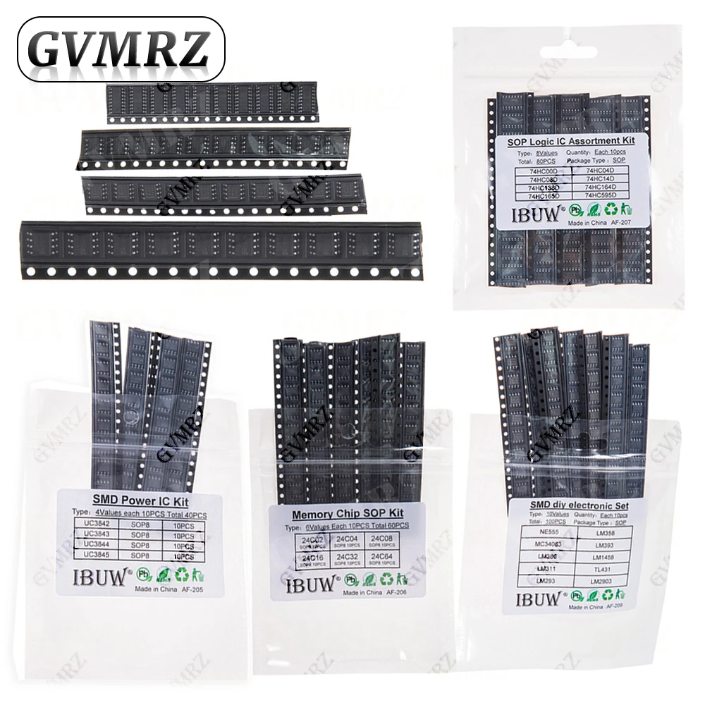 NE555 LM358 TL431 LM393 UC3842 UC3843 UC3844 UC3845 SOP-8 24C02 24C04 24C08 74HC00 SMD Power Supply IC Kit