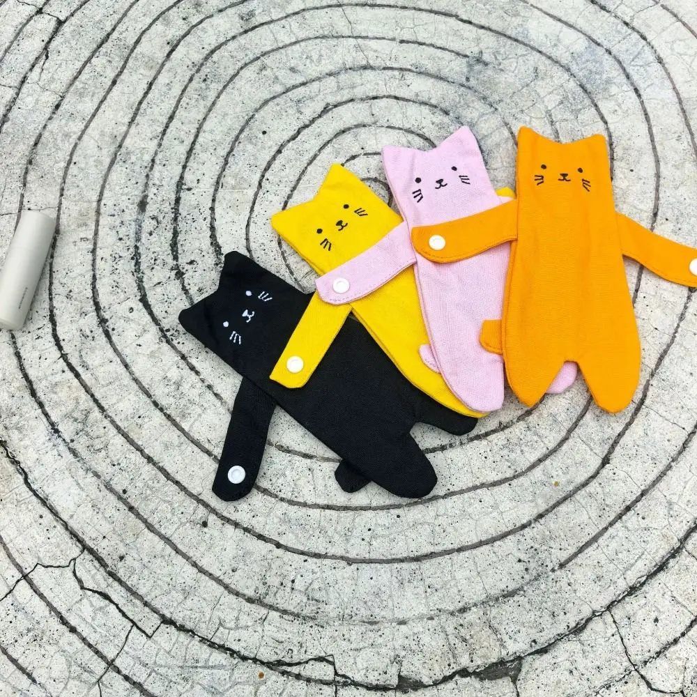 Cute Canvas Cartoon Cat Coin Purse Zipper Closure Lightweight Bag Hanging Pendant Snap Button Anti Loss Portable Wallet Bag