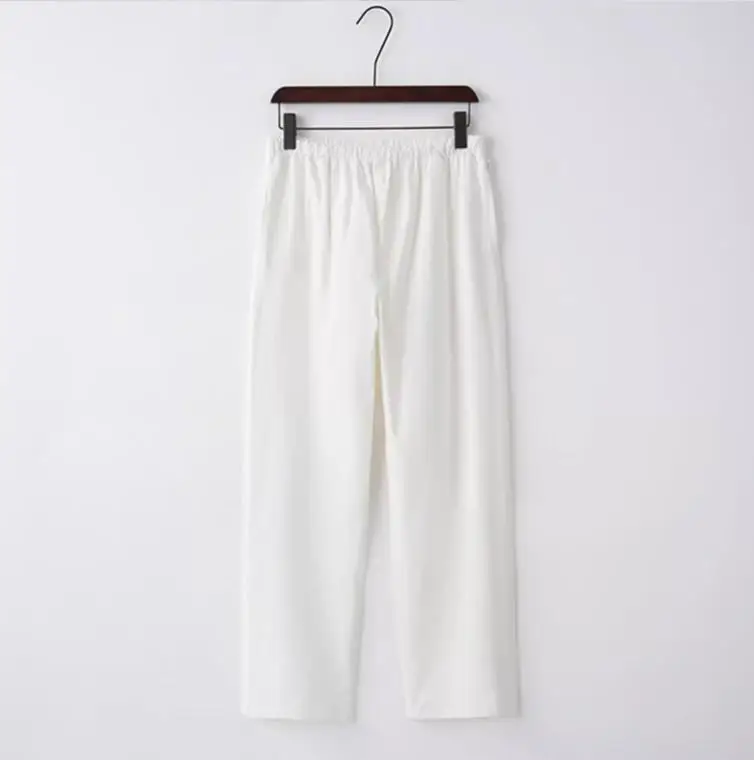 

Повседневные брюки из льна и хлопка в китайском стиле, мужские брюки с эластичной резинкой на талии, свободный крой в стиле костюма Тан