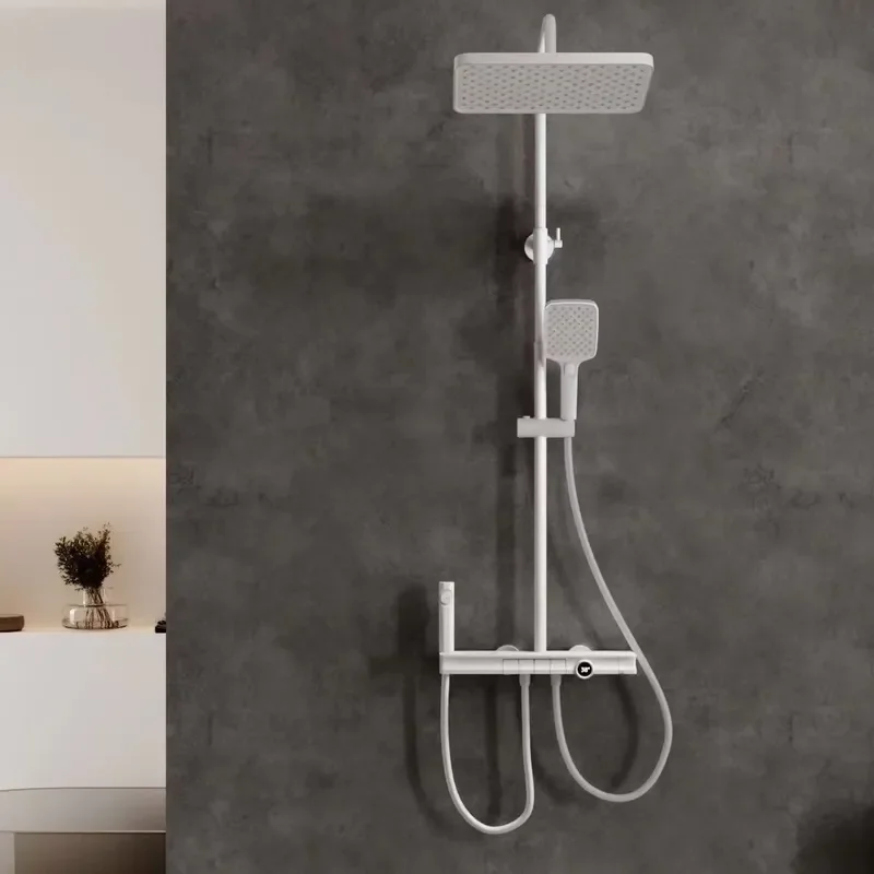 All Copper Brushed Chrome Smart Digital Display Shower Set Soft Rain Ambient Light Luxury Multifunctional Slide Bar Bathroom