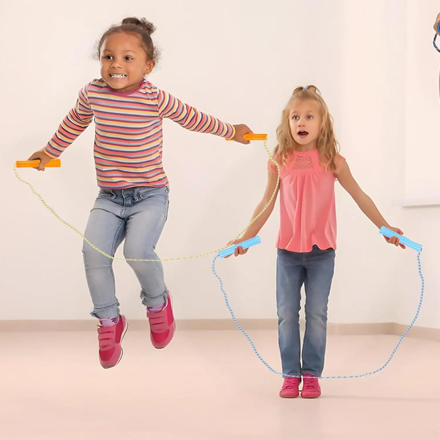 40 Pack Jump Rope for Kids Stripe Ropes with Plastic Handles 7.6 Feet Nylon Jumping Rope Adjustable Weighted Braided Fitness Ski