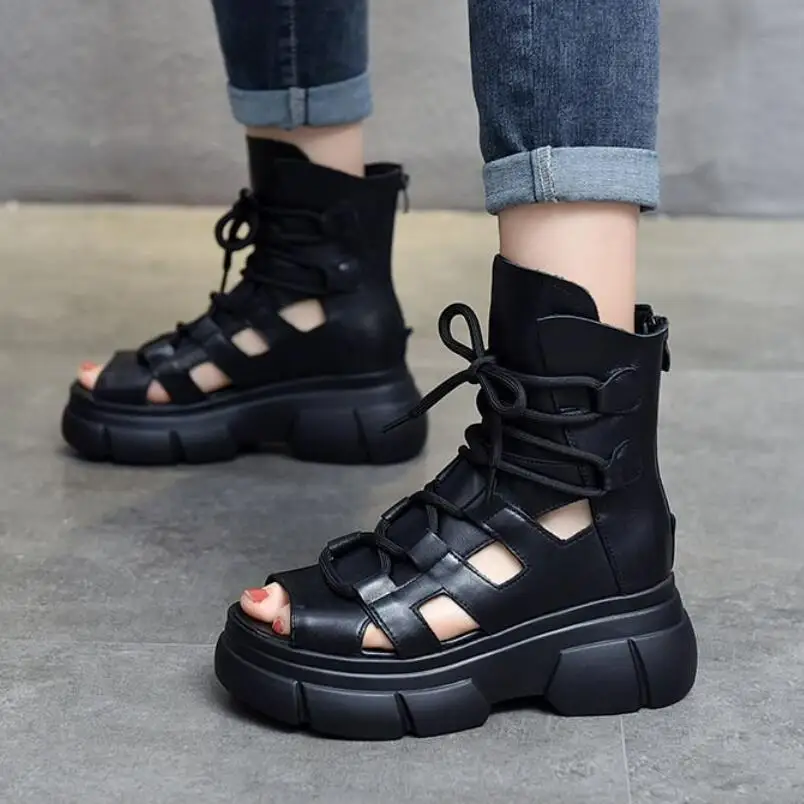 

New Summer Hollowed-out Breathable Thin Roman Sandals Women High-heeled Platform Sandals Wedge Platform Gladiator Shoes