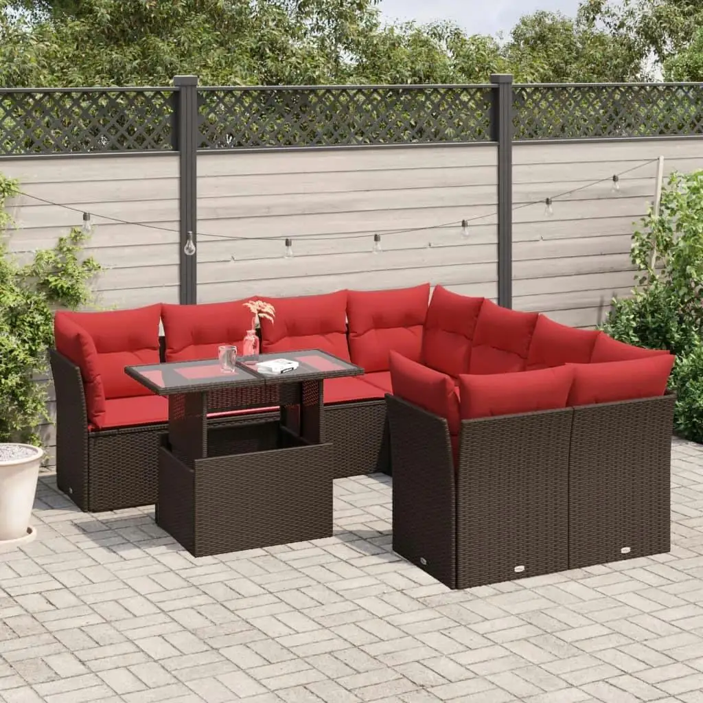 

Stylish 9 Piece Outdoor Patio Sofa Set with Cushions Brown Rattan Furniture for Garden Balcony Poolside