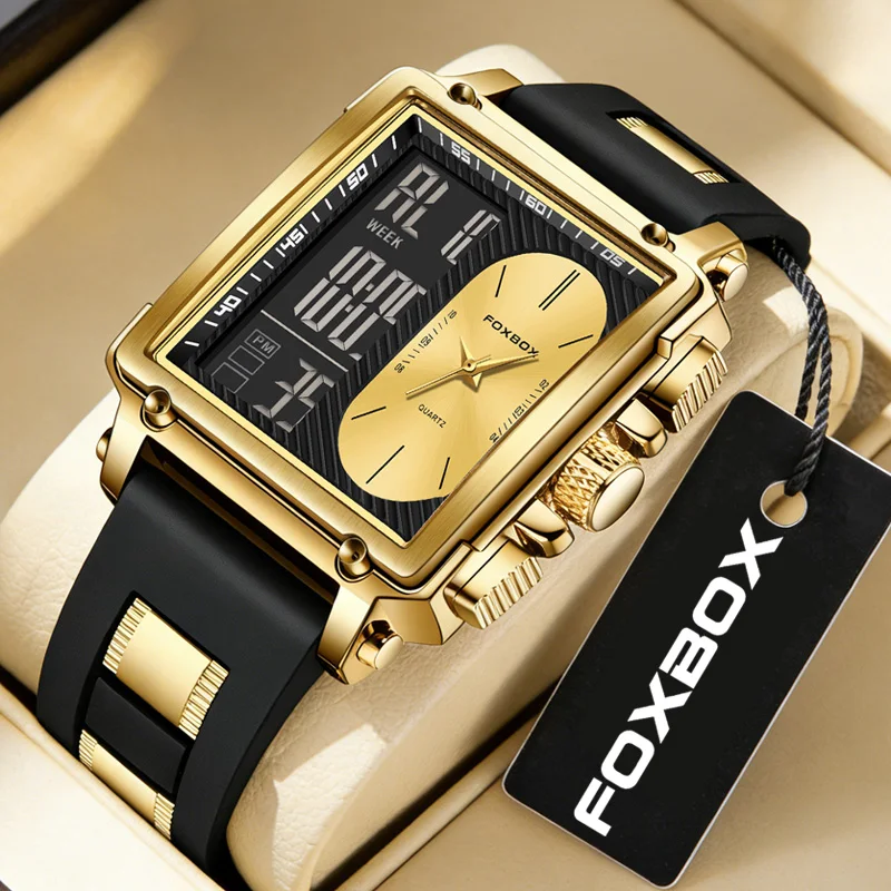 

FOXBOX Мужские часы Роскошные водонепроницаемые светодиодные кварцевые наручные часы Светящаяся дата Неделя Спортивные силиконовые часы Мужские часы Доставка из США + коробка