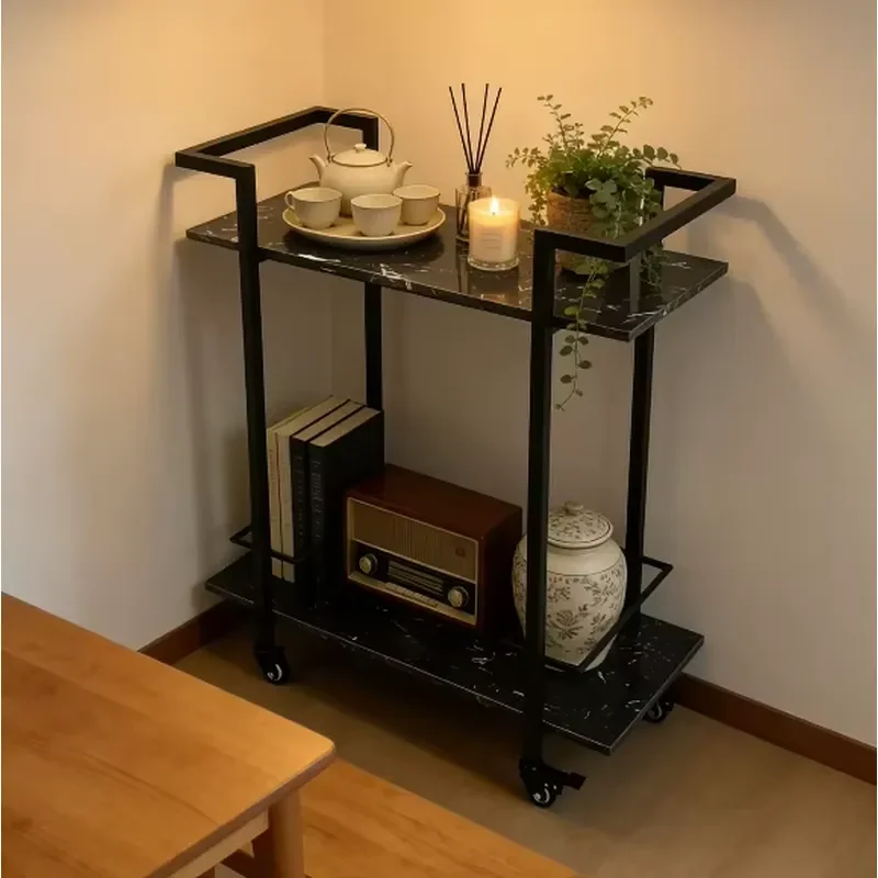 European-style dining car hotel beverage cart, bar trolley restaurant cart dining table wine rack, creative marble