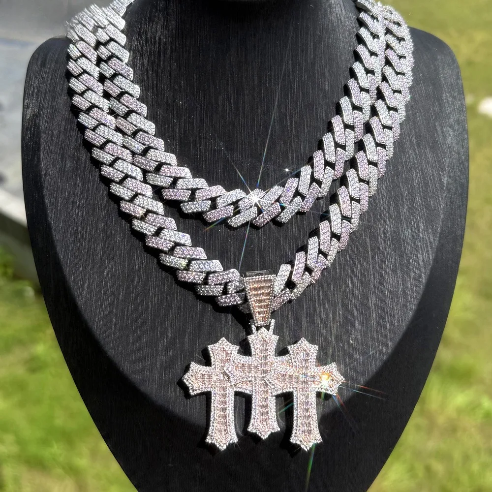 

Men's Cross-Shaped Zirconia Cuban Chain Pendant Necklace, Punk Street Style, edgy Instagram Jewelry