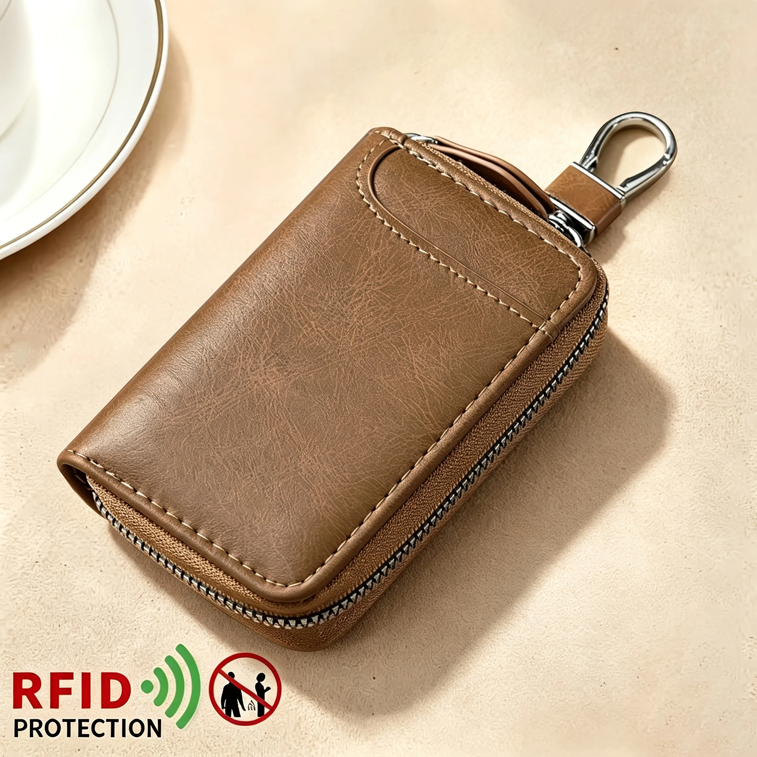 Multifunktionaler RFID-Anti-Diebstahl-Schlüsselhalter und Kartenetui 2-in-1 mit Reißverschluss, Große Kapazität Autoschlüssel-Aufbewahrungstasche mit Mehrfach-Schlüsselhalterung – Detail 8
