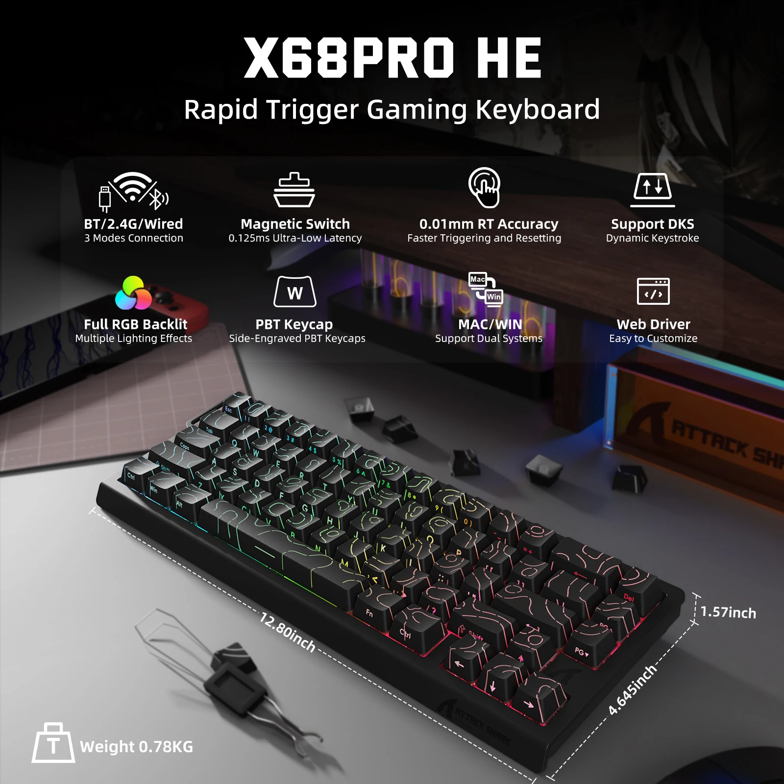 X68PRO HE メカニカルキーボード 66キー X68PROHE_3589b423-250a-4f20-