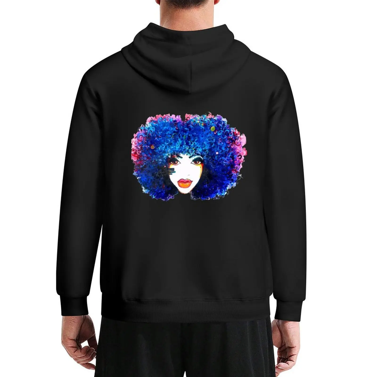 

Blue Afro Curly Hair Girl Brown Eyes Natural Hair Queen Hoodie men's winter sweater graphic t shirts men hoodies for men
