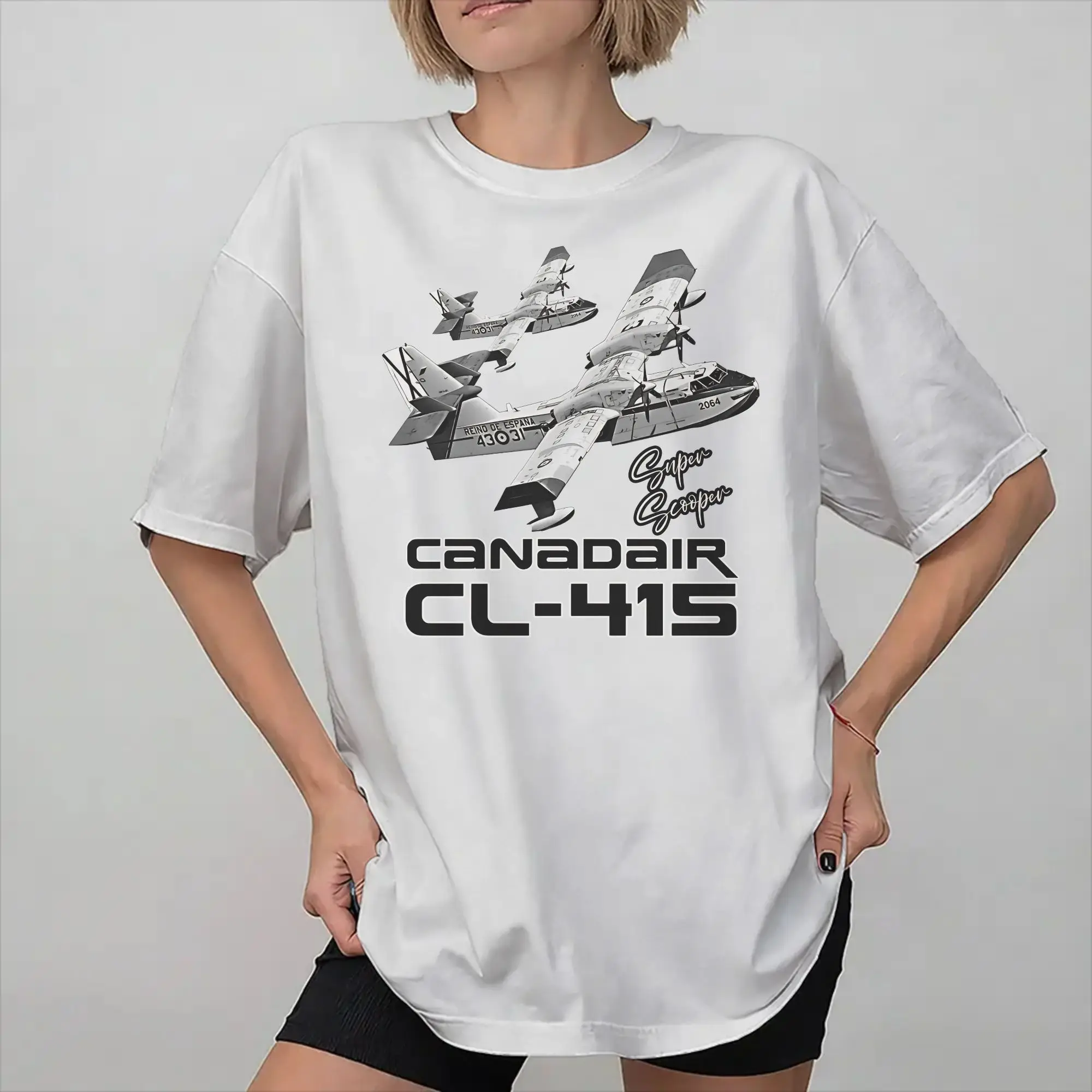 Canadair cl-415 Super Scooper firebomber Aircraft  Print T Shirt Men Women  100% Cotton  Tee Shirt Clothes
