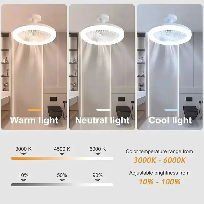 Ceiling Fan Lamp With Remote Control E27 Infinitely Adjustable Base Silent Noise 3 Speeds Wind Speed Adjustment LED Light 85-265