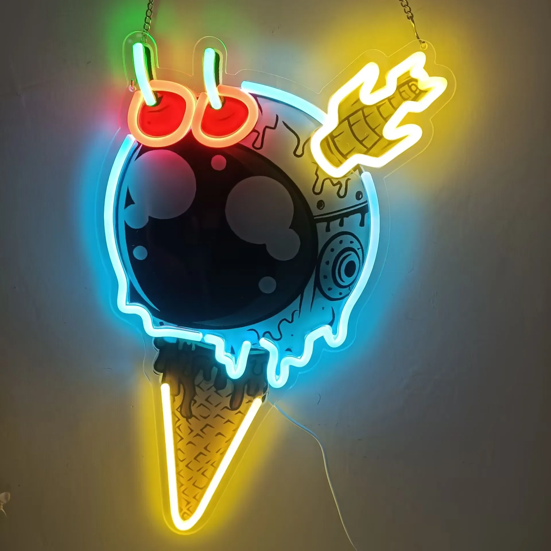 الميكانيكية الرياح الآيس كريم ضوء النيون LED النيون تسجيل USB الطاقة لغرفة النوم غرف معيشة نادي مقهى بار رجل كهف حفلة هدية جدار ديكور