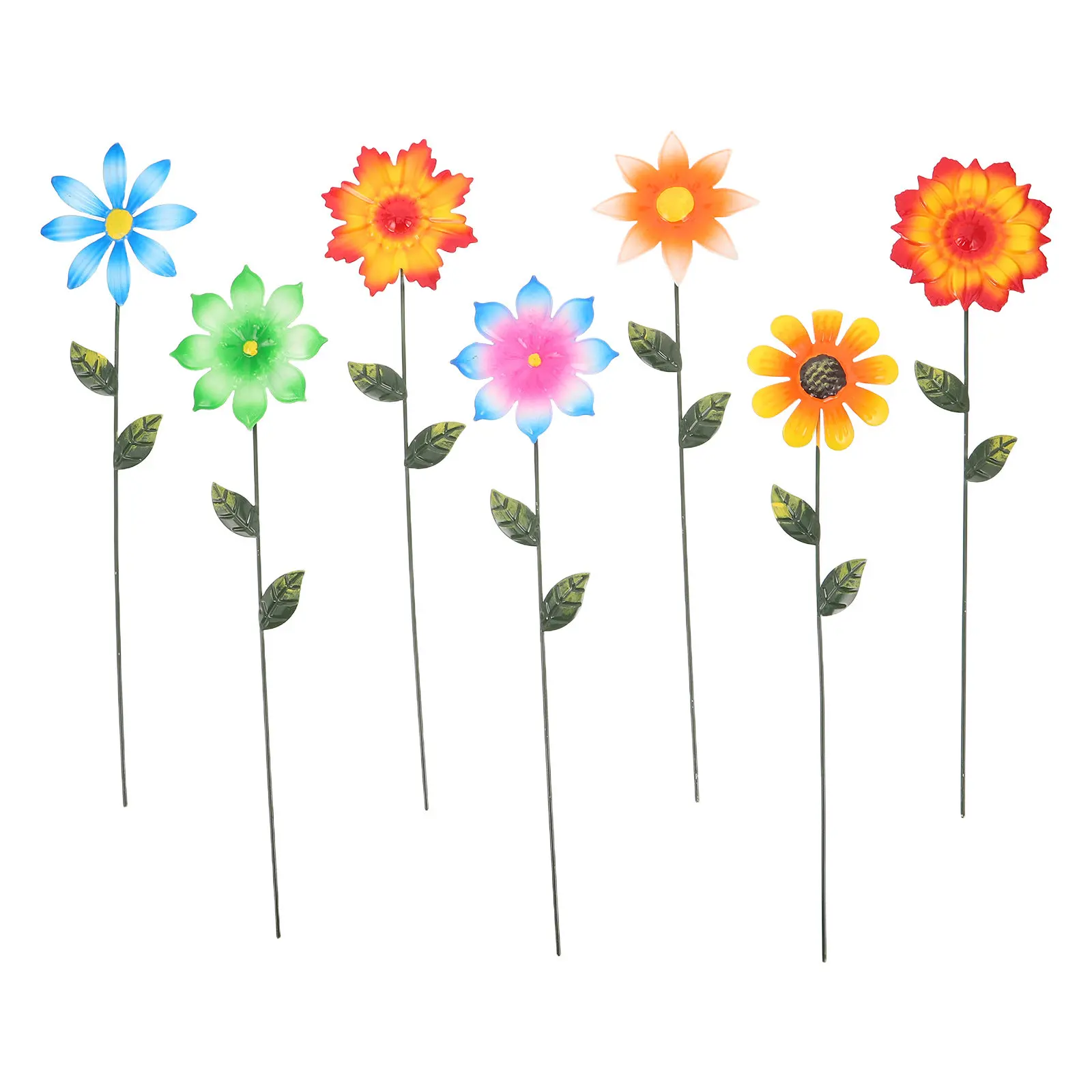 7Pcs Metal Flower Garden Art Stake Vintage Iron Floral Insert Outdoor Lawn Yard Patio Decorative Ornament Lawn Decoration