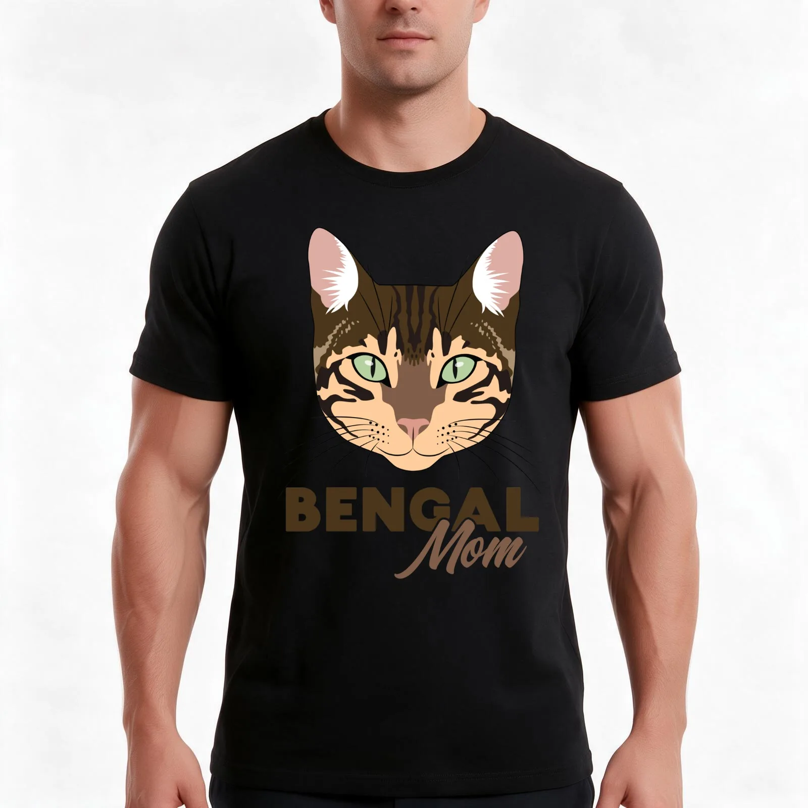 Bengal Mom T-Shirt, Summer Casual Cotton Tee, Oversized Streetwear Tops, Vintage Graphic Print, Loose Fit Short Sleeve