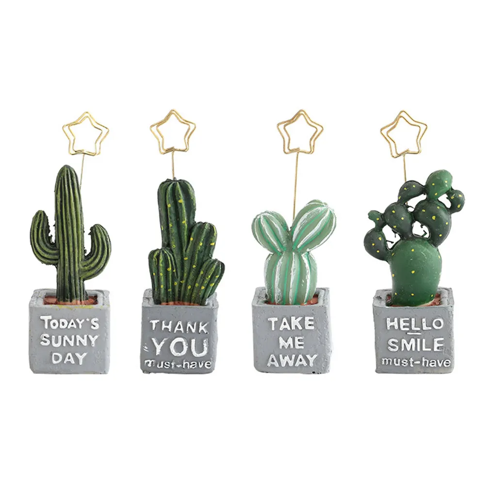 Creative Cactus Memo Note Holder Resin Pot Base Metal Clip Table Number Photo Business Name Holder for Home Office Restaurant
