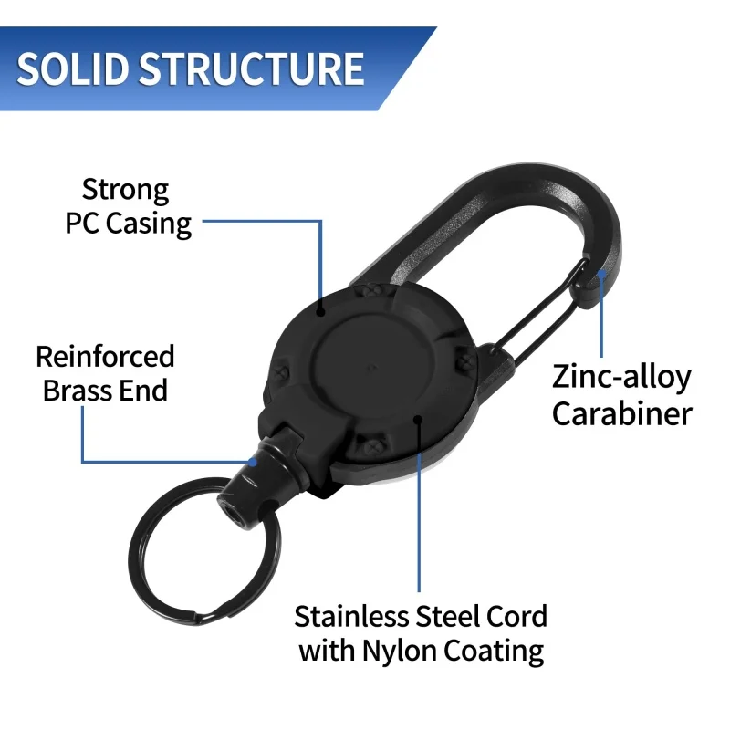 Heavy Duty Retractable EDC Key Reel Carabiner Strong Steel Wire Anti-Lost Key Ring For Tactical Camping Hiking Office Men Women
