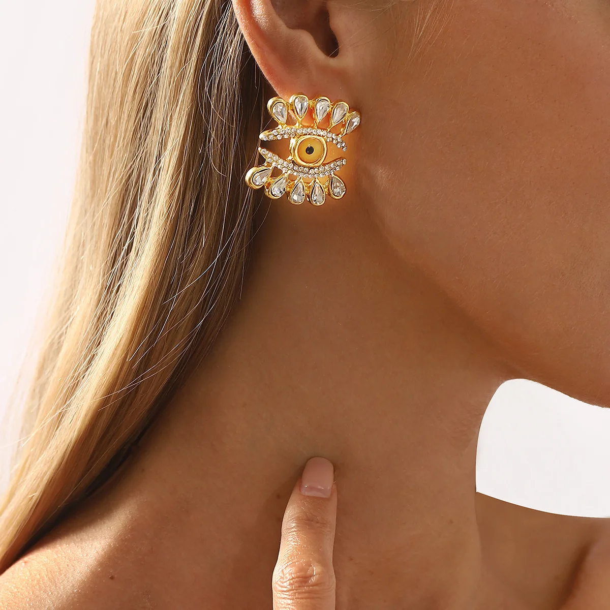 E14013 creative design eye water drop diamond earrings, retro niche abstract exaggerated personalized earrings