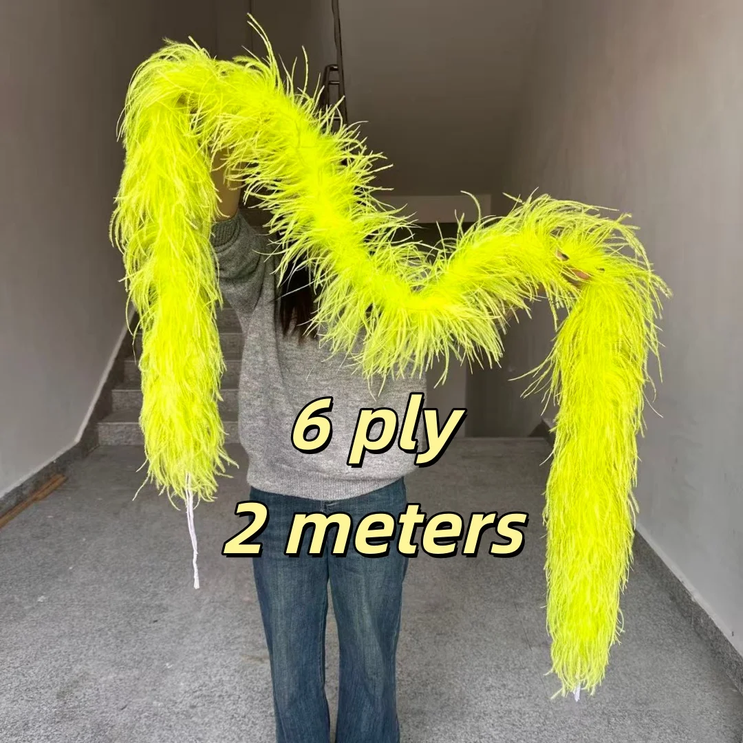 

6Ply Ostrich feather boa Shawl 2 Meters Costume Dresses Sewing Accessory Natural Ostrich Feathers Shawl Scarf 1PCS Wholesale