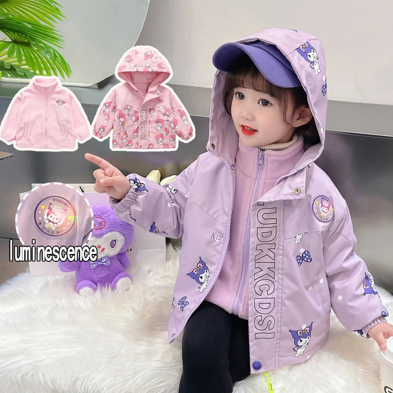 Sanurgente-Sweat à capuche chaud pour filles, veste en coton 3 en 1, ensemble 2 pièces, sweat-shirt d'extérieur, coupe-vent d'extérieur, Kuromi My Melody, hiver