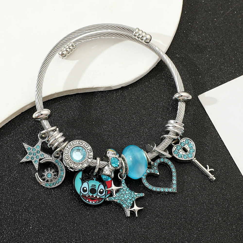 Vintage Stitch Sparkling Stars & Moon Charm Bracelet for Men And Women with Heart Beads Jewelry Gift Hot Sale