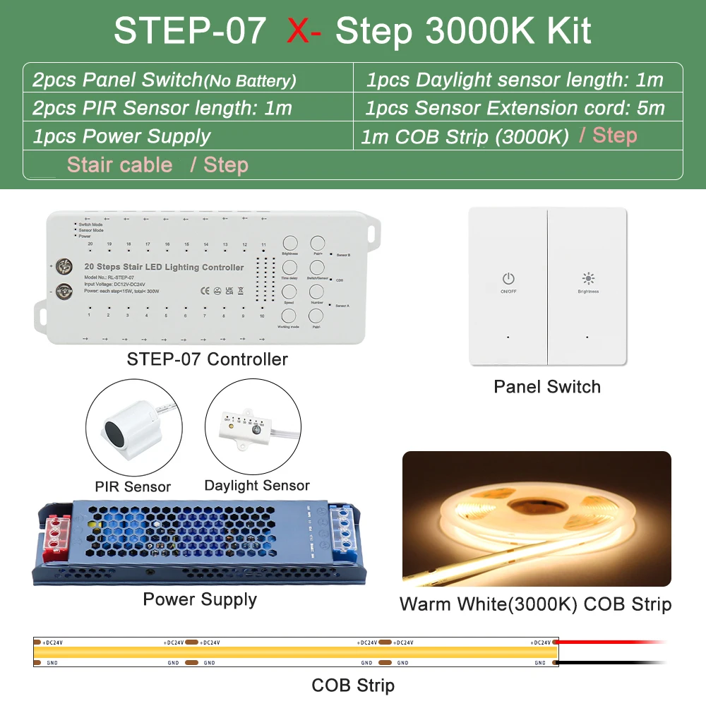 LED Stair Light Strip With 2 PIR Motion Sensor Stair Lighting LED Sensor Stair Light LED Strip Stair Kit For Indoor Staircase