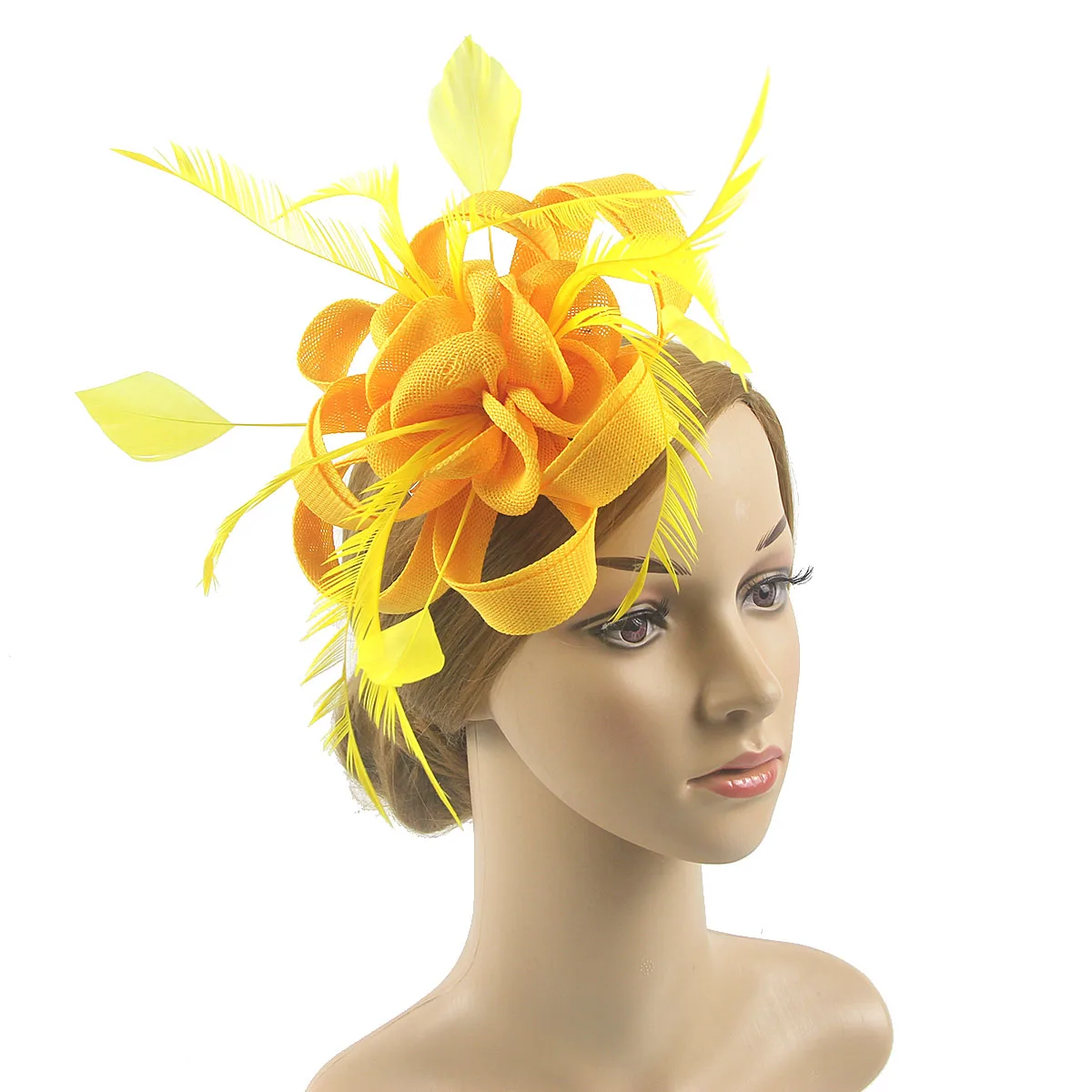 Flower Fascinator Hat, Sinamay Headband with Clips , Jockey Club Vintage Feather Hat Cocktail Tea Party Hair Accessories