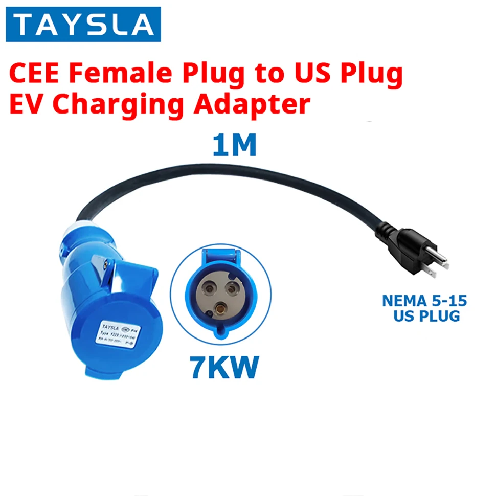 

TAYSLA EV Portable Charger Schuko Plug To CEE Blue Power Female Plug Socket Adapter Blue CEE Connector 7KW 32A to 3.5KW 16A