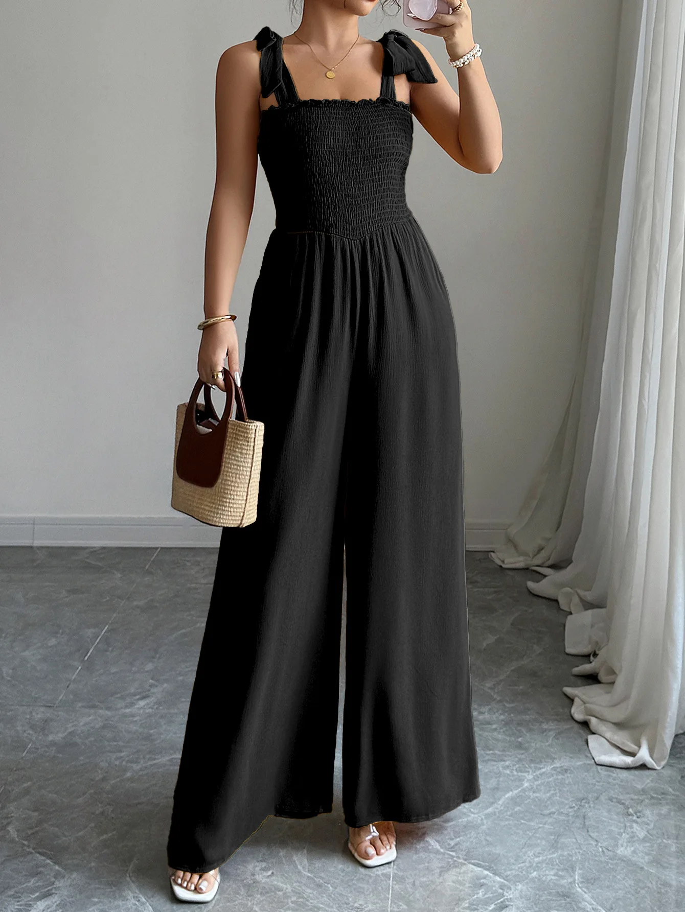 

Women's Strapless Jumpsuit with Suspender Wide Leg Pants for Autumn Winter Leisure Vacation Fashionable Casual Clothing