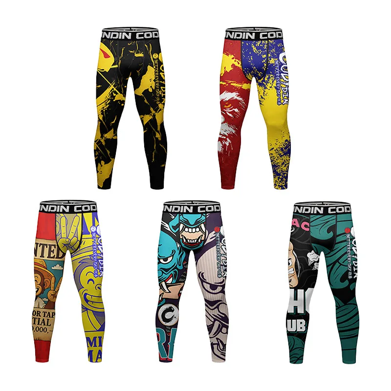 Men's Running Leggings Full Sublimaion Gym Workout Training Jogging Trousers Kickboxing wear MMA Compression Pants Tight Spats