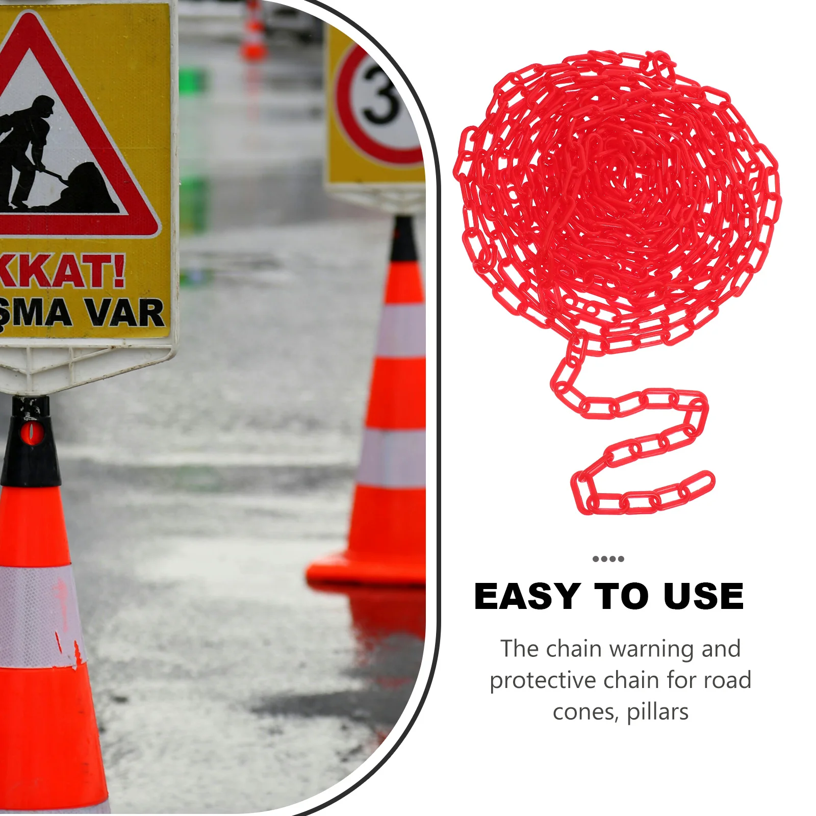 10M Warning Protection Chain Heavy Duty Plastic Crowd Control Barrier for Road Cones Pillars No Parking Signs Detachable Safety