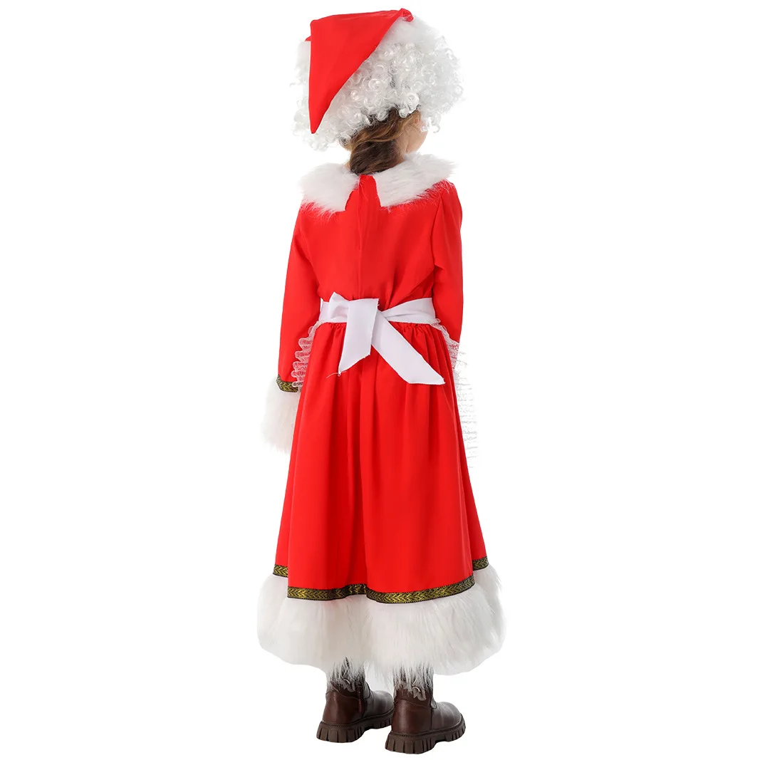 크리스마스 미세스 클로스 의상 소녀 코스프레 빨간 드레스 앞치마 모자 흰색 가발 할로윈 축제 파티 드레스업 의상 2025 새해