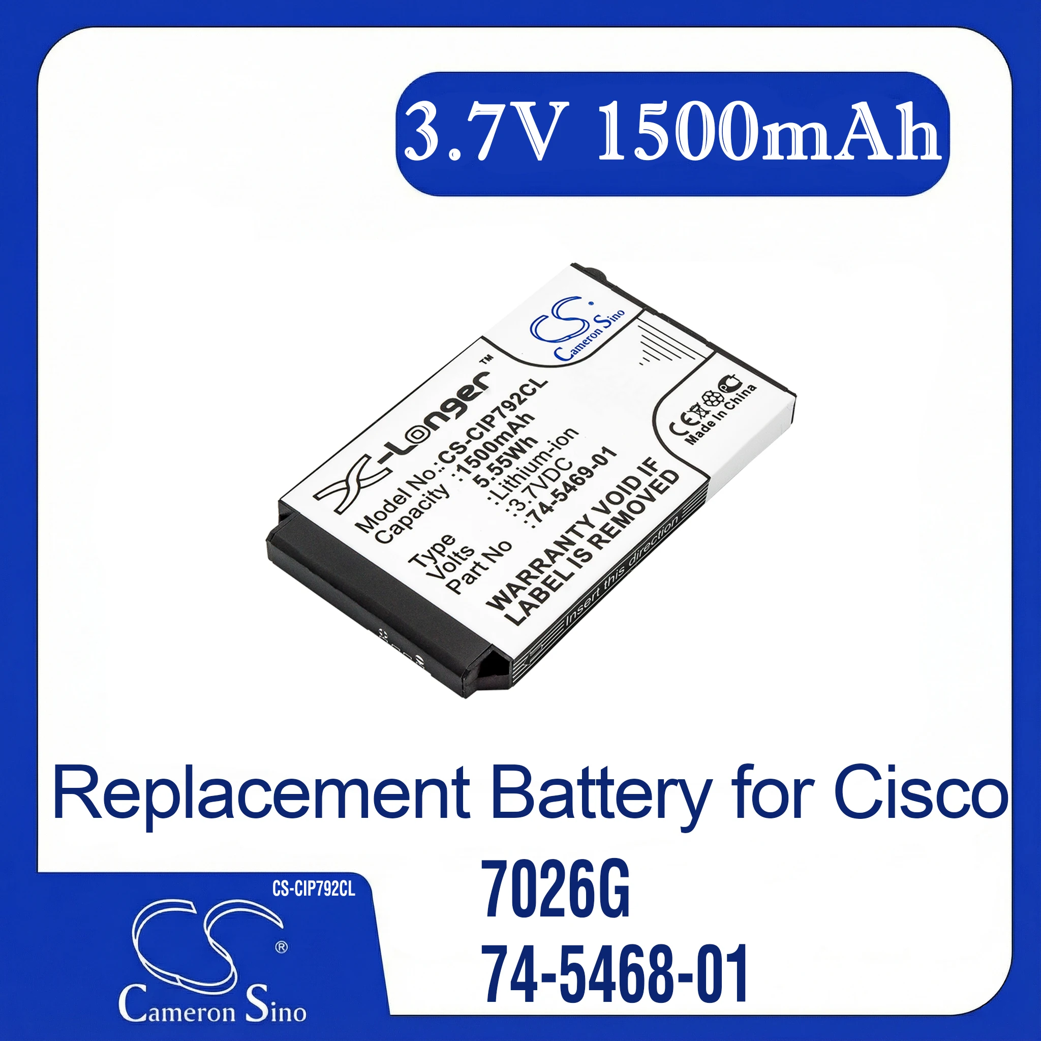 Cameron Sino Replacement Battery for Cisco  7026G, 74-5468-01, 7925, 7925G, 7925G-EX, 7926, Fits P/N 74-5469-01,U8ZBAE12