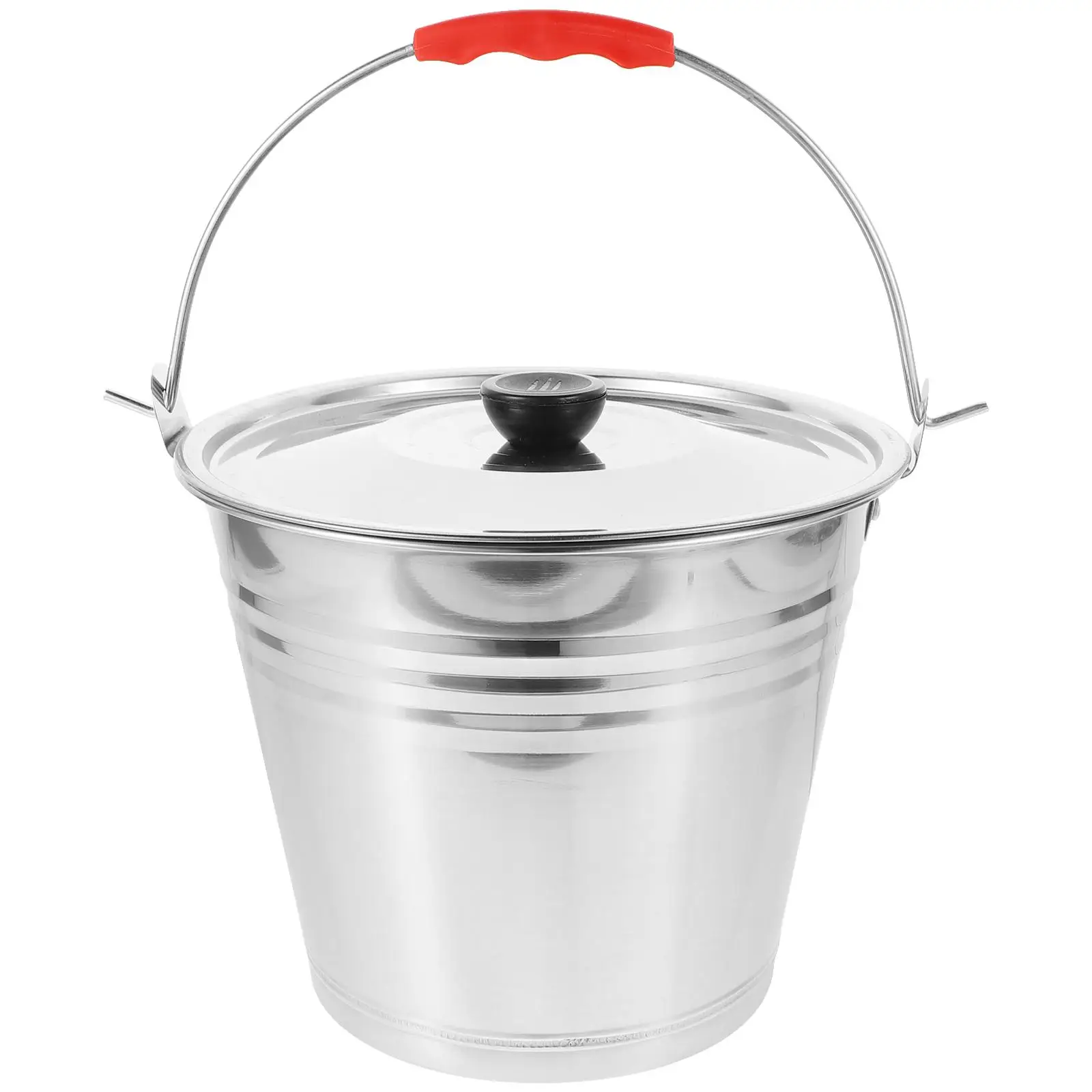 

Stainless Steel Bucket 22CM Thick Covered Multi-purpose Milking Pail Home Pasture Hotels Storage Container Liquid Holder Pet