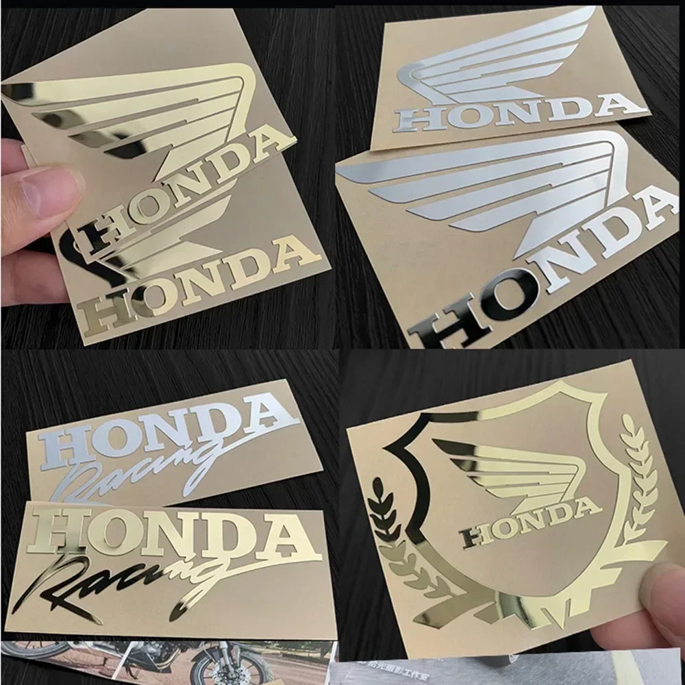 

Motorcycle Stickers Metallic Silver and Gold Honda Logo Fuel Tank Helmet Bicycle Decals Car Decorations
