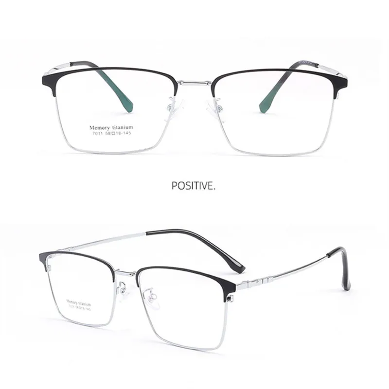 58-18-145 Men Glasses Frames Large Full Frame Square Browline Memory Titanium Glasses Frame 7011 Myopia Glasses Frame