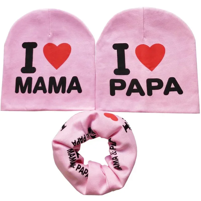 3pcs/set Autumn Winter Cotton Baby Hat Scarf Set MAMA PAPA Print Warm Baby Hat for Boys Girls Kids Beanies Cap Scarf Collar