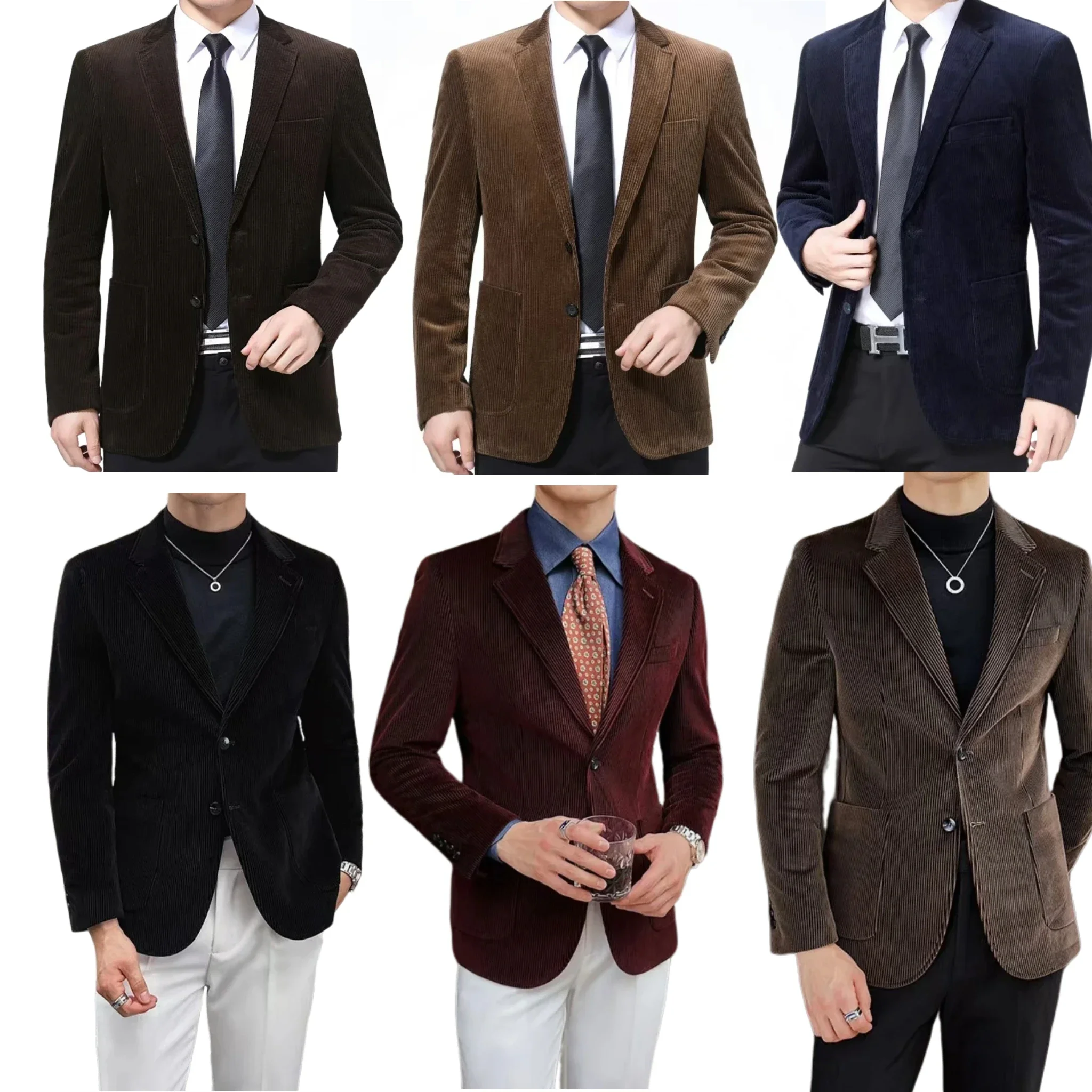 

w144 Corduroy Men's Casual Single Blazer Vintage Notch Lapel Regular Suit Elegant Tuxedos Set for Wedding Evening Parties Prom