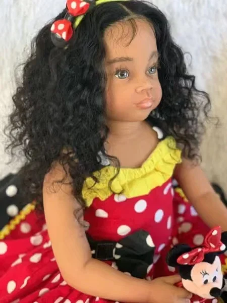 EGO Customized 28''/77cm Reborn Baby Meili With Hand-Rooted Hair Already Finished Doll African Dark Skin Christmas GIft