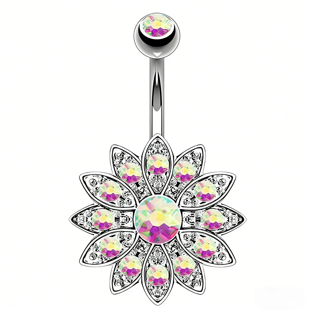 Starose Rhinestone Lotus Belly Piercing Nombril Belly Button Rings Navel Piercing Ombligo Dance 14G Navel Bar