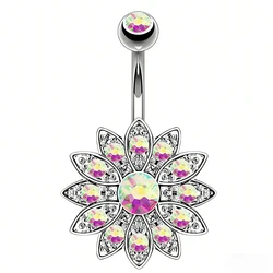 Starose Rhinestone Lotus Belly Piercing Nombril Belly Button Rings Navel Piercing Ombligo Dance 14G Navel Bar