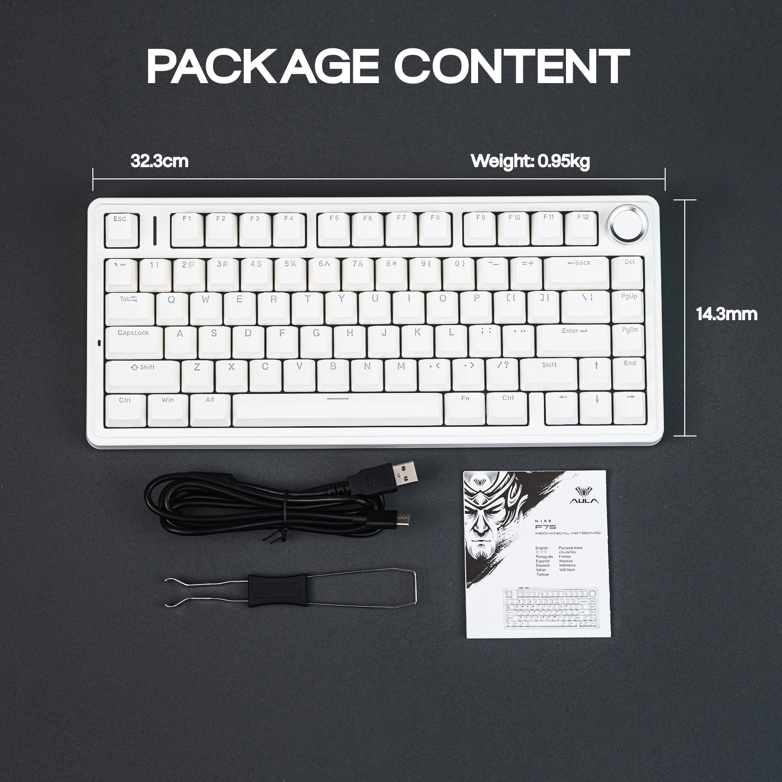 Teclado Mecánico EPOMAKER x AULA F75, Solo Cableado, 75% ANSI, Distribución US, Gasket, Hot-Swap, para Mac/WIN/Android con Perilla 7