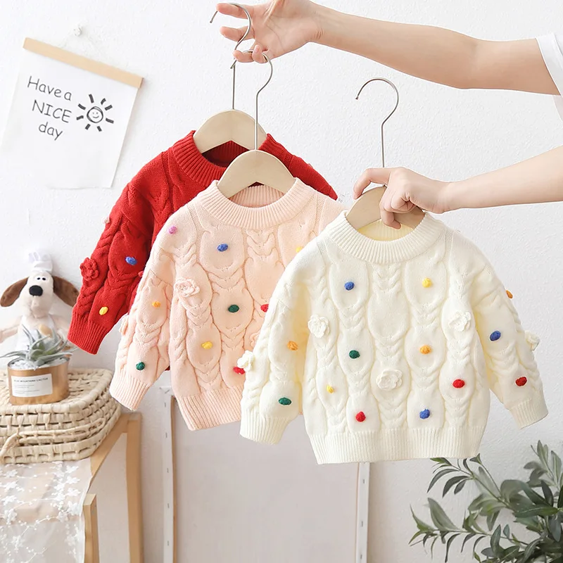 

Girls Knitted Sweaters Spring Autumn 2024 Children Woolen Jersey Sweatshirts For Baby Outerwear Kids Tops Clothes Pullover Coats