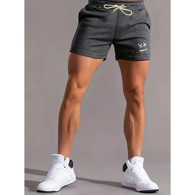 Summer Men\'s New Trend Solid Colour Loose Sweat Absorbent Breathable Drawstring Shorts Sports Comfortable Leisure Fitness Shorts