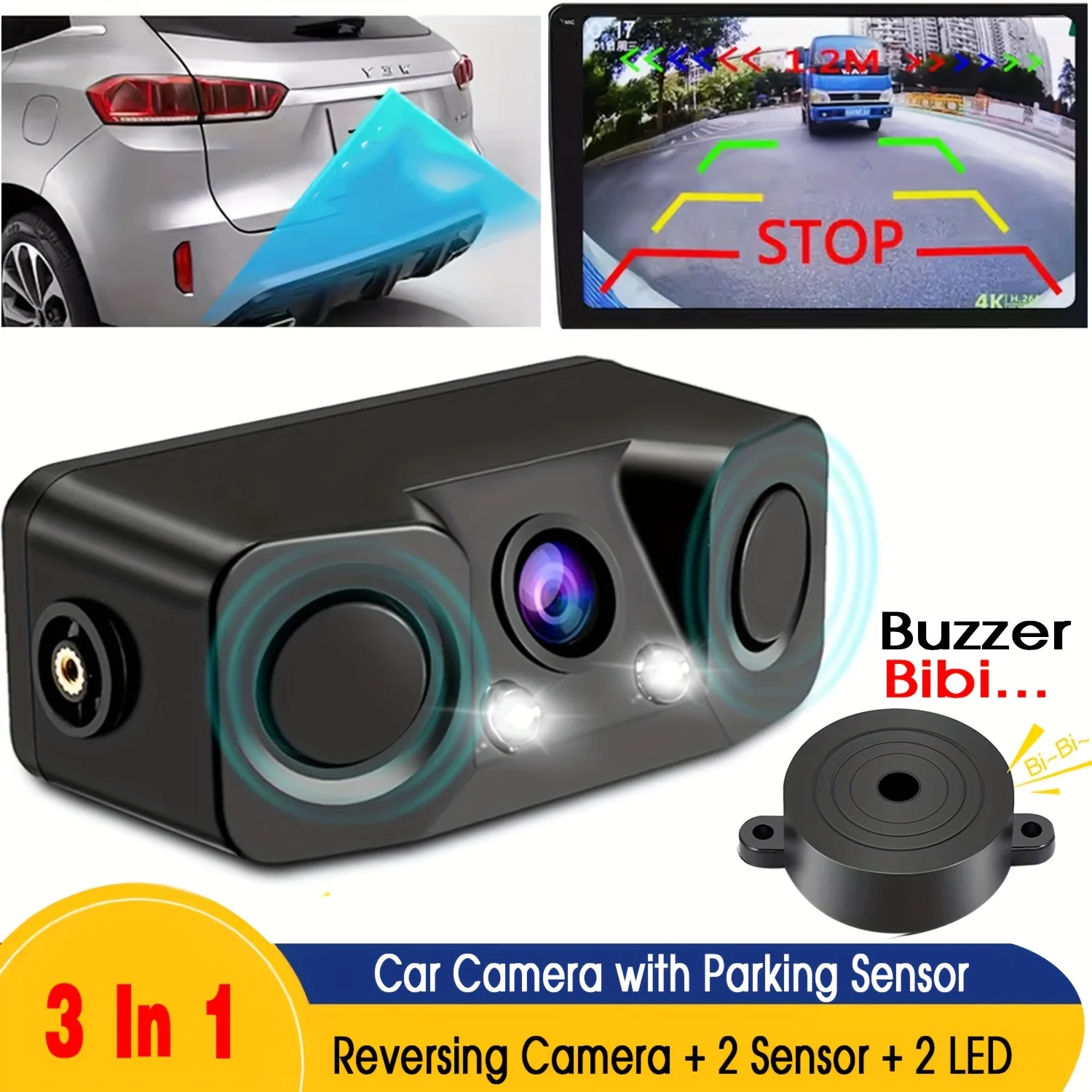 

3in1 Reversing Backup Camera with Parking Radar HD Night Vision Buzzer Alarm Rearview Camera Obstacle Detection Distance System