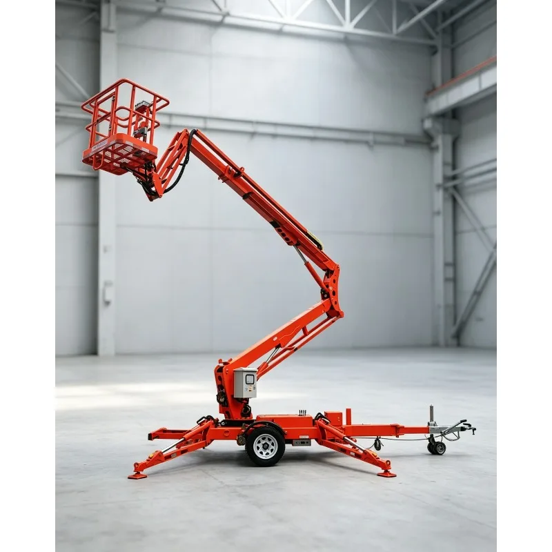 Electric Towable Spider Boom Lift 12m 14m 200kg Hydraulic Articulated Trailer Mounted Aerial Lift Folding Cherry Picker for Indo