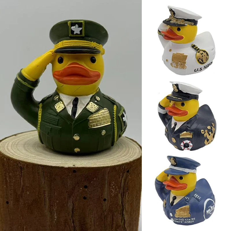 Mini Soldier Duck Resin Handicraft Ornament Veteran Tribute Saluting Soldier in Uniform Military Duck Desktop Ornament Gifts