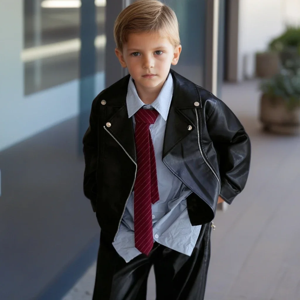 

Autumn Outerwear Casual Children Tops Clothes 8 10 Year Teen School Boys PU Leather Jacket Cool Biker Style Coat for Kids Trendy