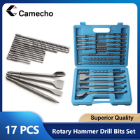 17pcs Round Handle Impact Electric Hammer Drill Bit Chisel Plastic Box Set Concrete Point Flat Chisel Drilling Grooving with Box